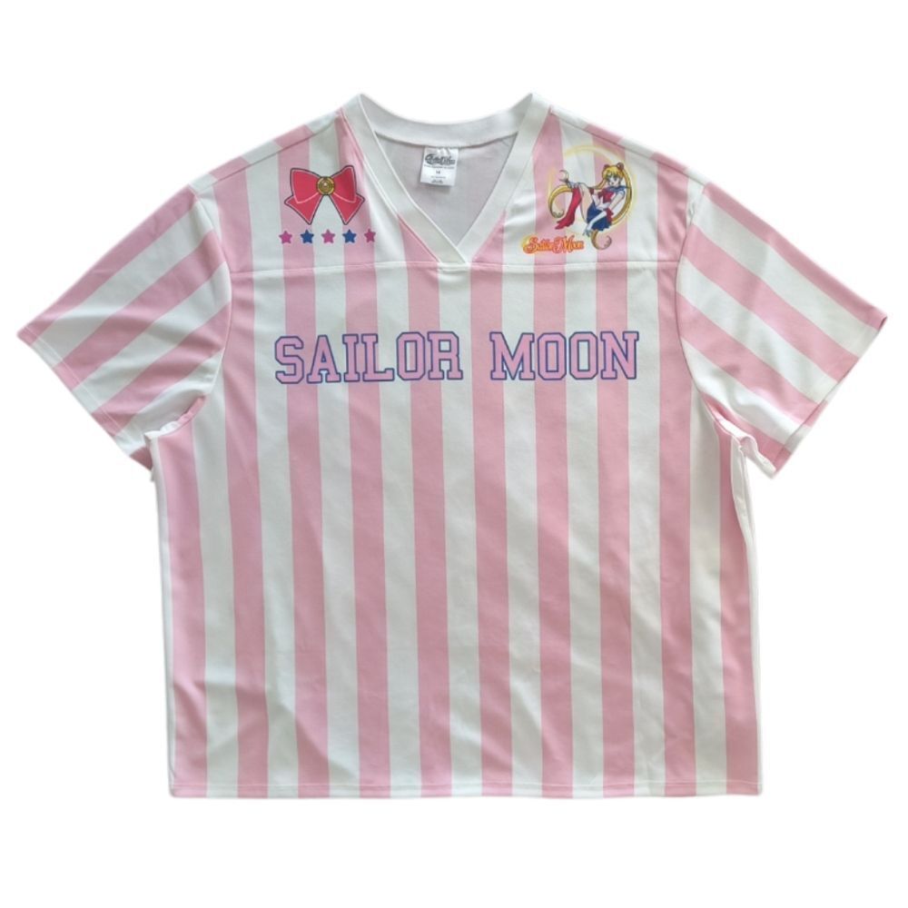 Sailor Moon Usagi Pink & White Striped V-Neck Plus Size Jersey Size 1X